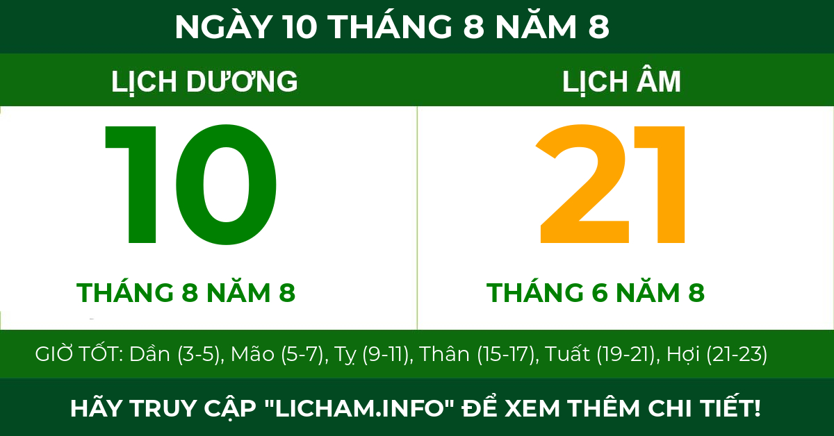 lịch âm ngày 10 tháng 8 năm 8