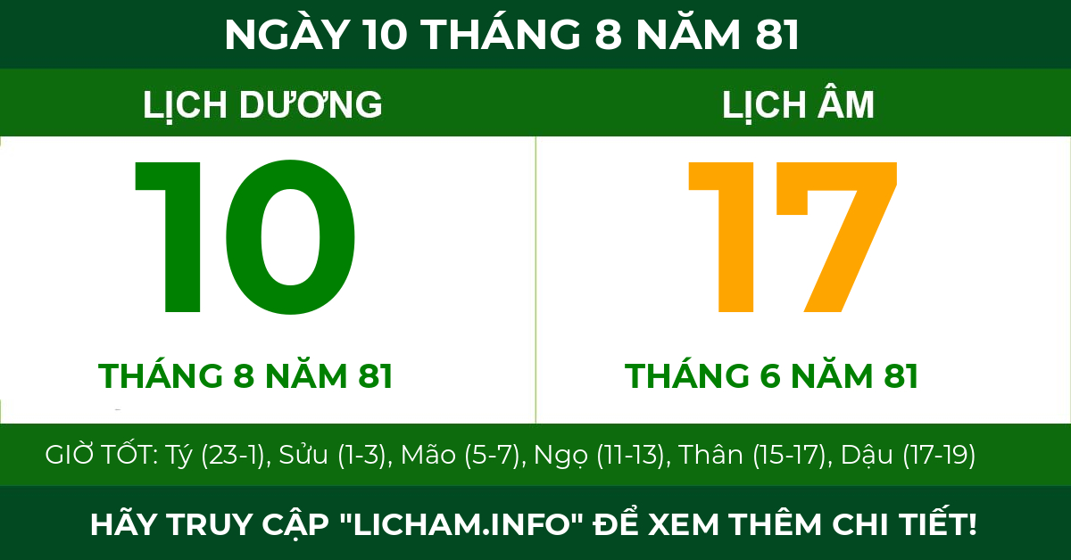 lịch âm ngày 10 tháng 8 năm 81