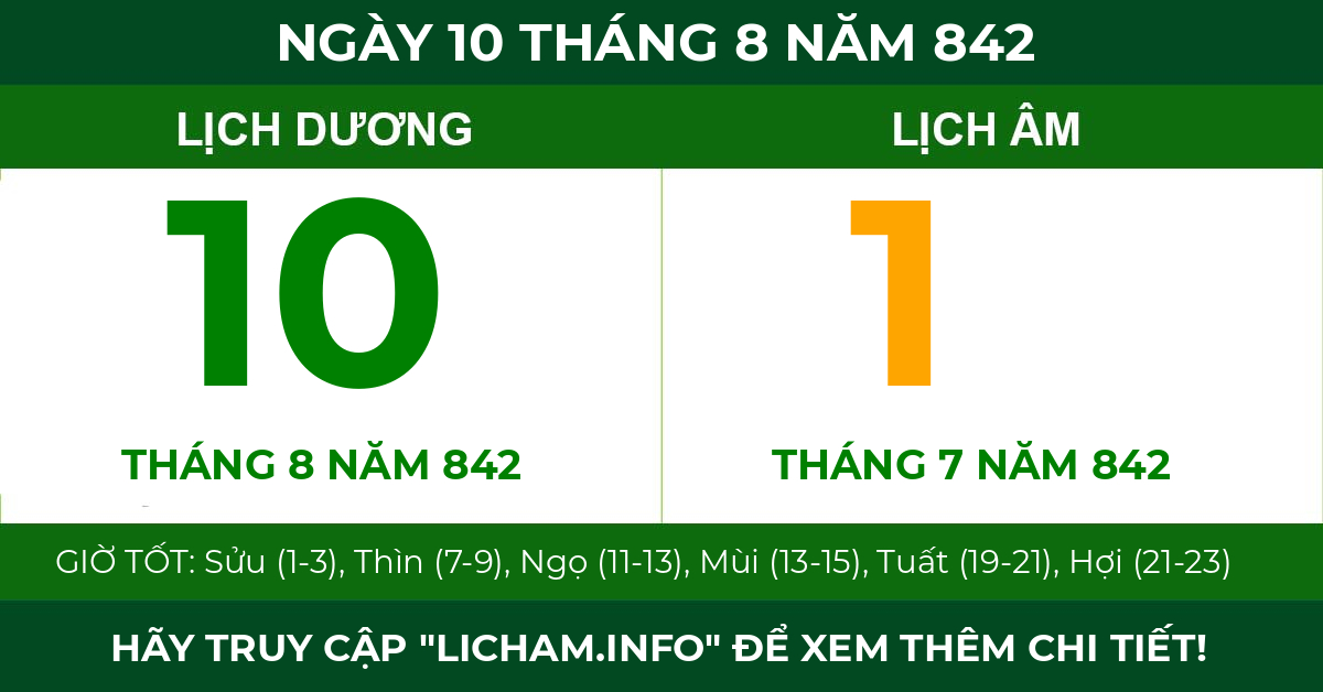 lịch âm ngày 10 tháng 8 năm 842