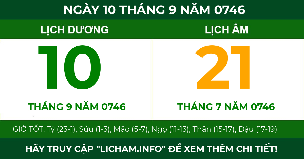 lịch âm ngày 10 tháng 9 năm 0746
