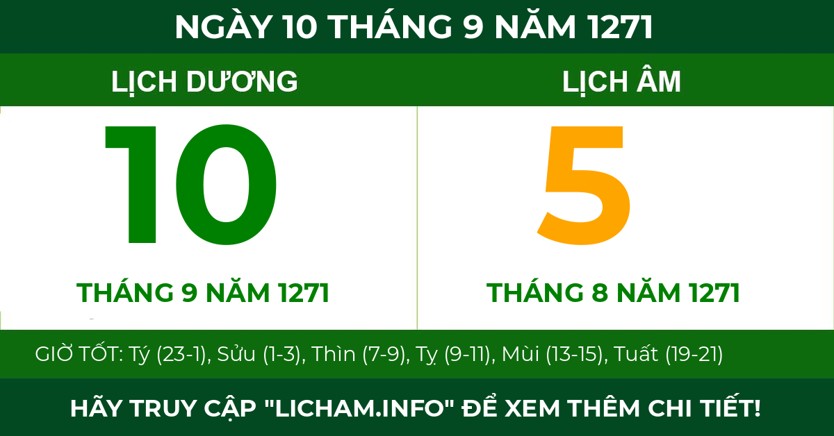 lịch âm ngày 10 tháng 9 năm 1271
