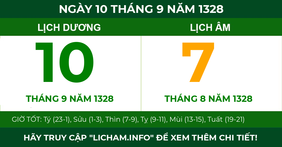 lịch âm ngày 10 tháng 9 năm 1328