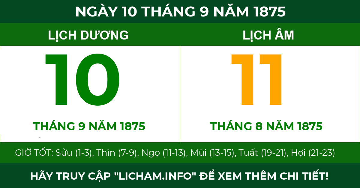 lịch âm ngày 10 tháng 9 năm 1875