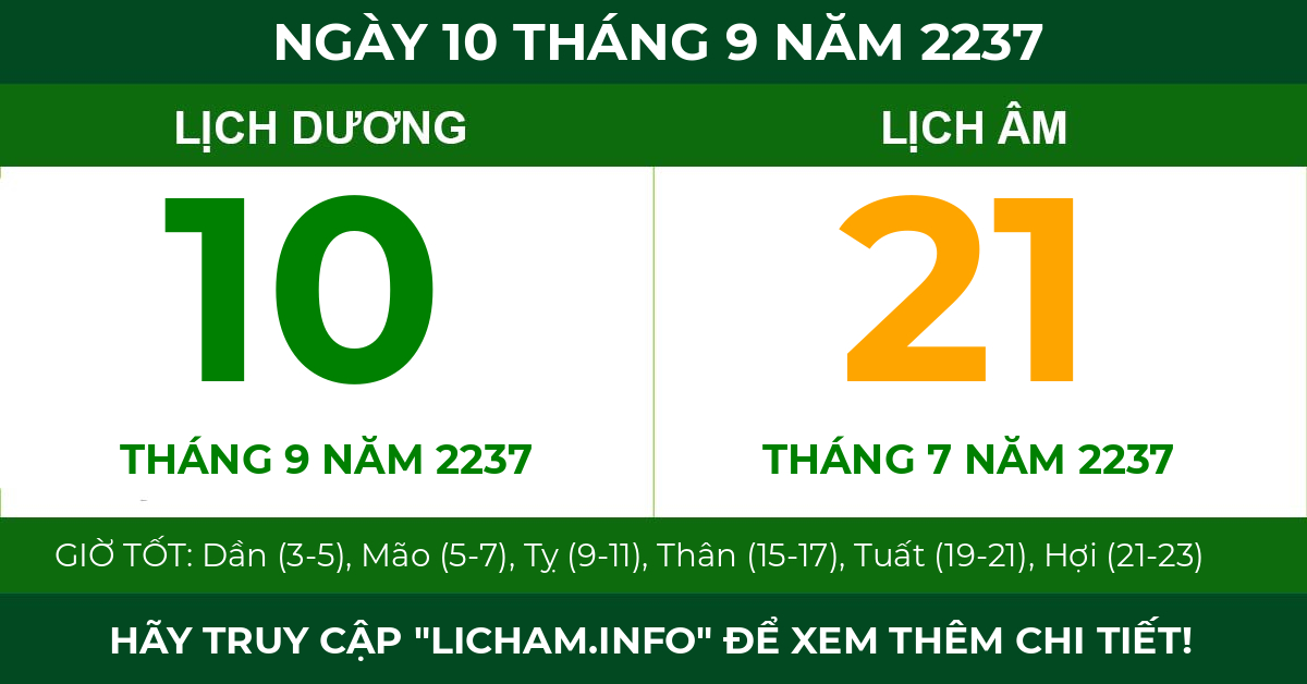 lịch âm ngày 10 tháng 9 năm 2237