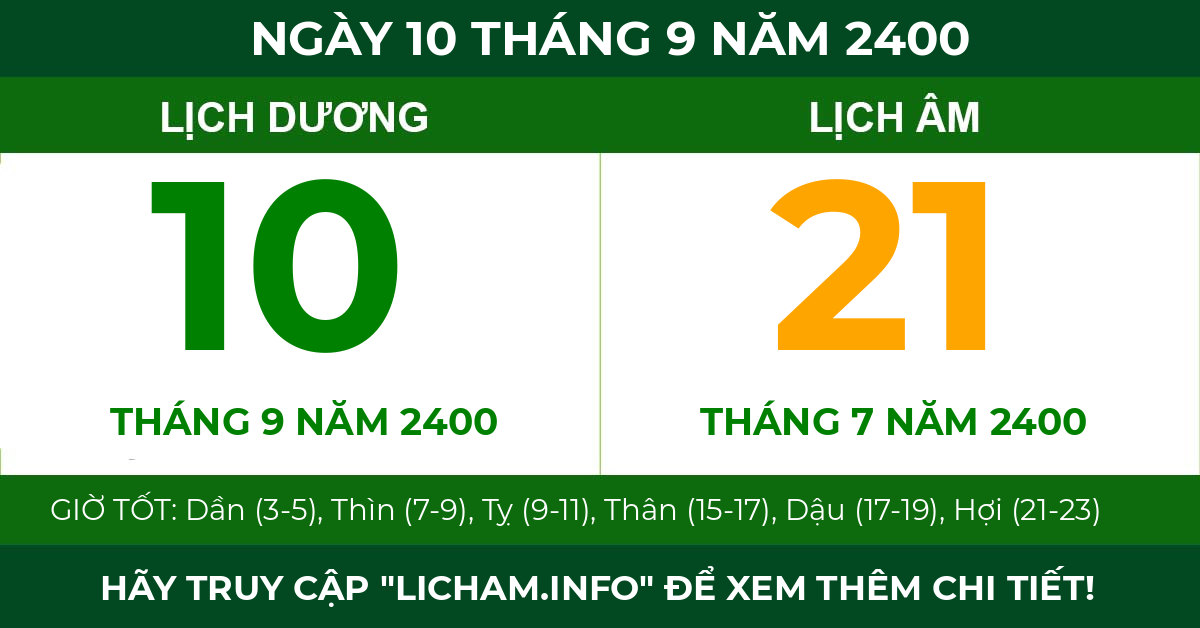 lịch âm ngày 10 tháng 9 năm 2400