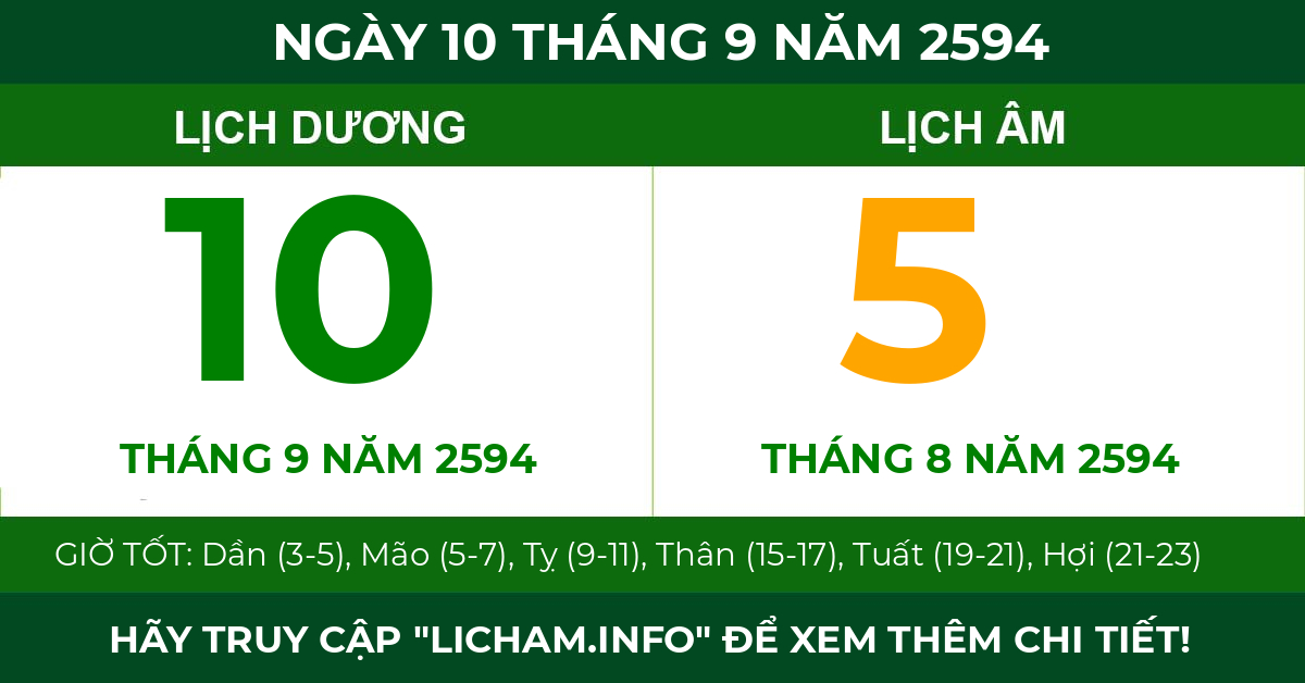 lịch âm ngày 10 tháng 9 năm 2594