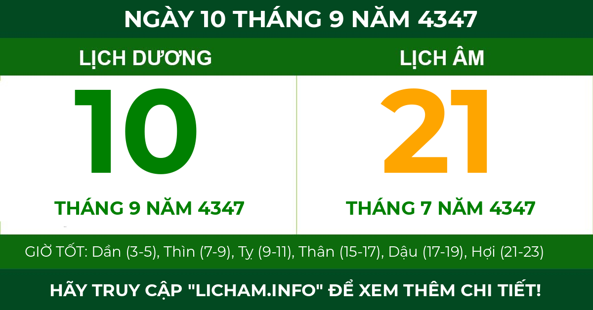 lịch âm ngày 10 tháng 9 năm 4347