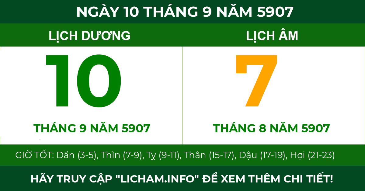 lịch âm ngày 10 tháng 9 năm 5907
