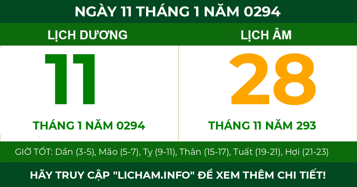 lịch âm ngày 11 tháng 1 năm 0294