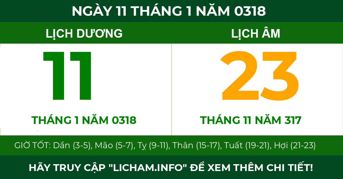 lịch âm ngày 11 tháng 1 năm 0318