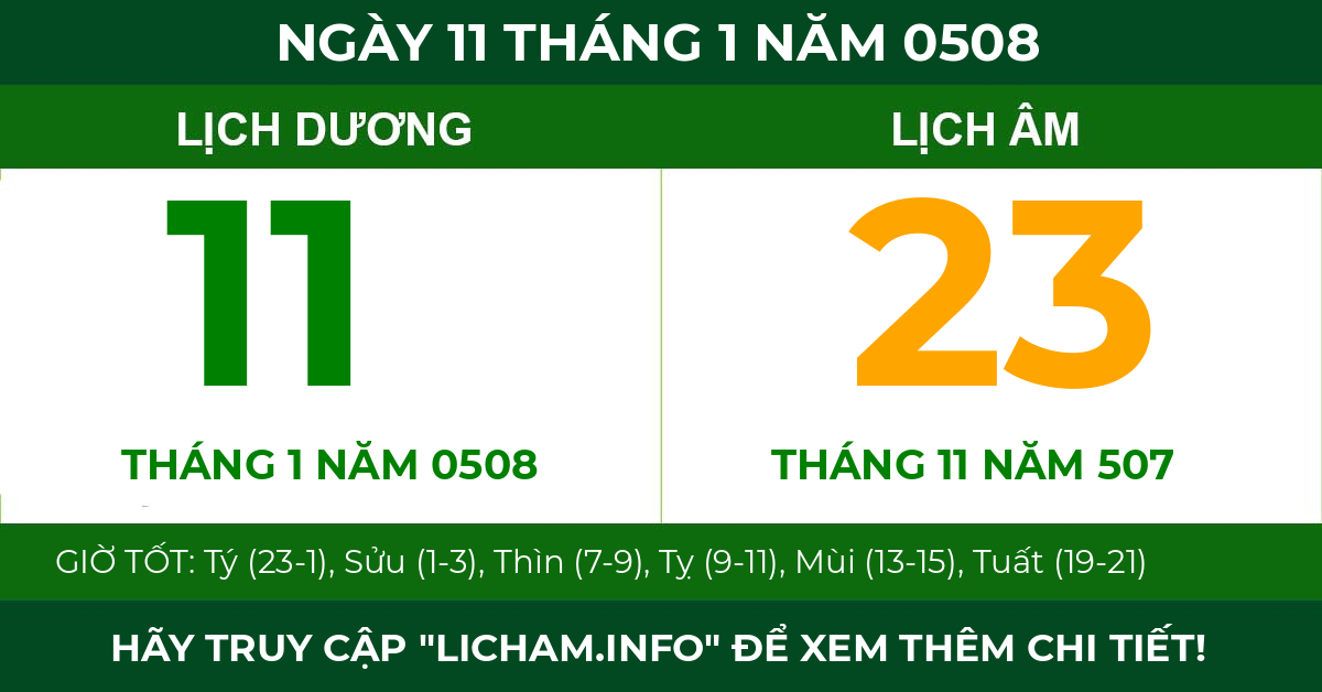 lịch âm ngày 11 tháng 1 năm 0508