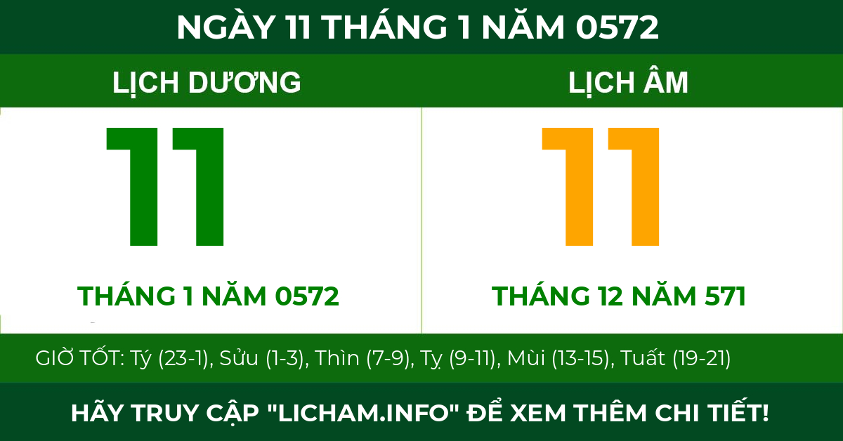 lịch âm ngày 11 tháng 1 năm 0572
