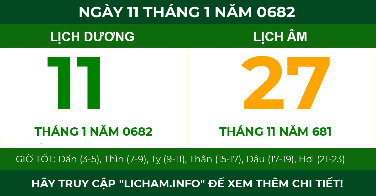 lịch âm ngày 11 tháng 1 năm 0682