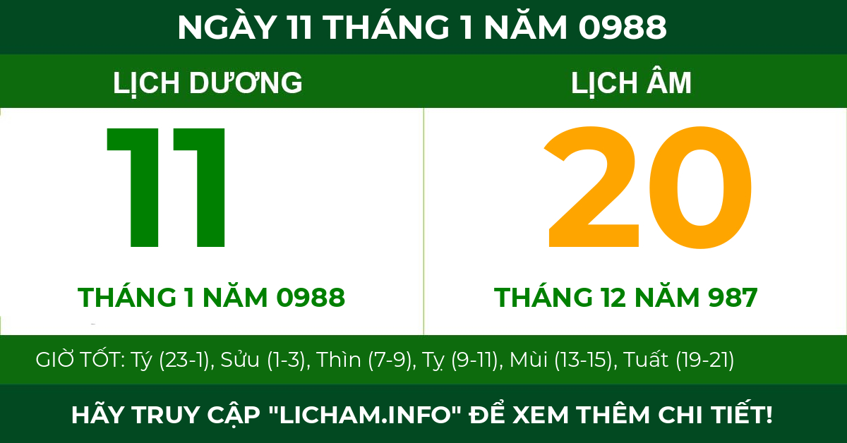 lịch âm ngày 11 tháng 1 năm 0988
