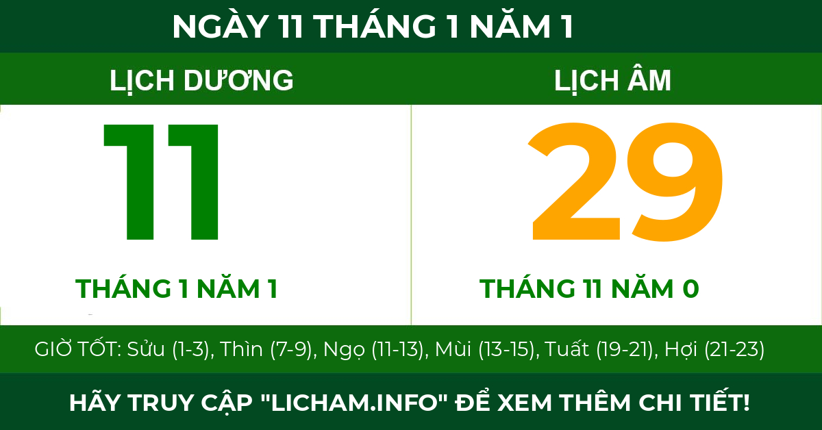 lịch âm ngày 11 tháng 1 năm 1