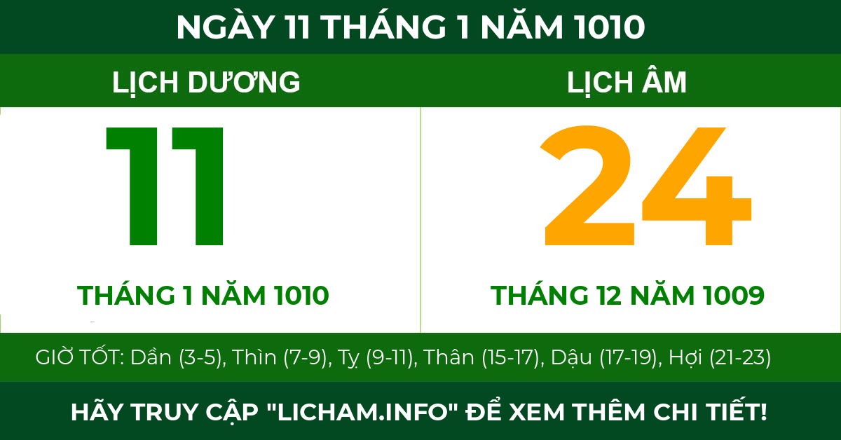 lịch âm ngày 11 tháng 1 năm 1010