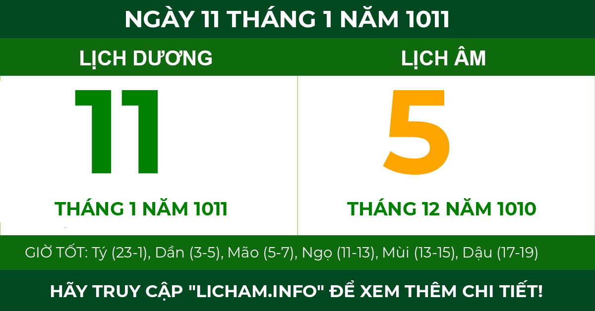 lịch âm ngày 11 tháng 1 năm 1011