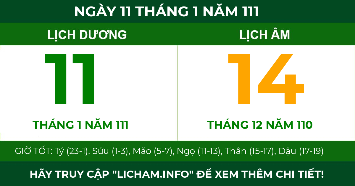 lịch âm ngày 11 tháng 1 năm 111
