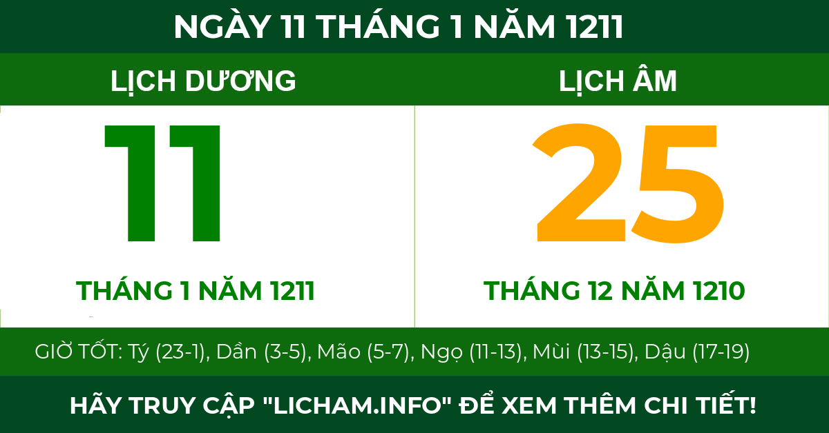 lịch âm ngày 11 tháng 1 năm 1211