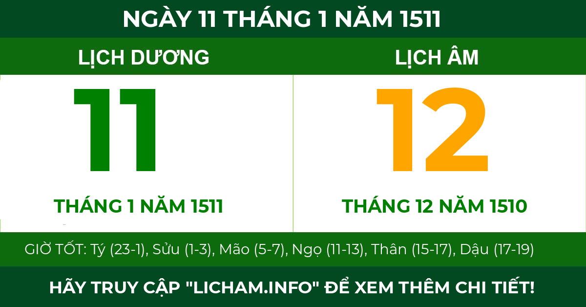 lịch âm ngày 11 tháng 1 năm 1511