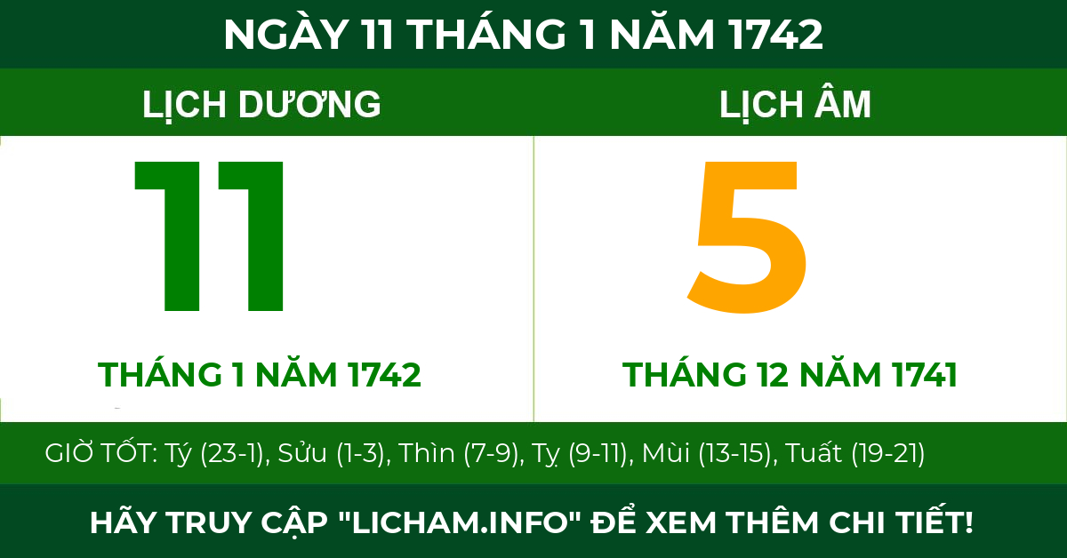 lịch âm ngày 11 tháng 1 năm 1742