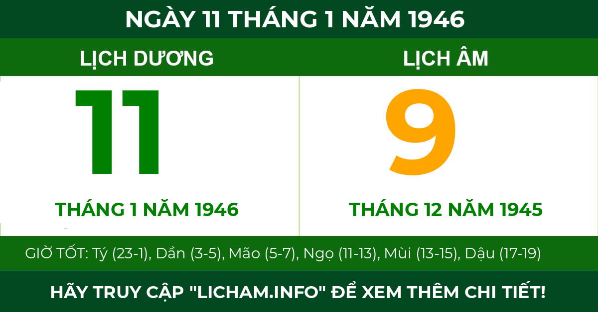 lịch âm ngày 11 tháng 1 năm 1946