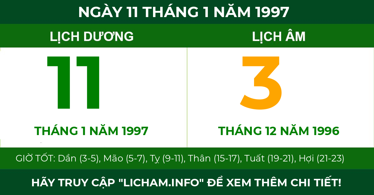 lịch âm ngày 11 tháng 1 năm 1997