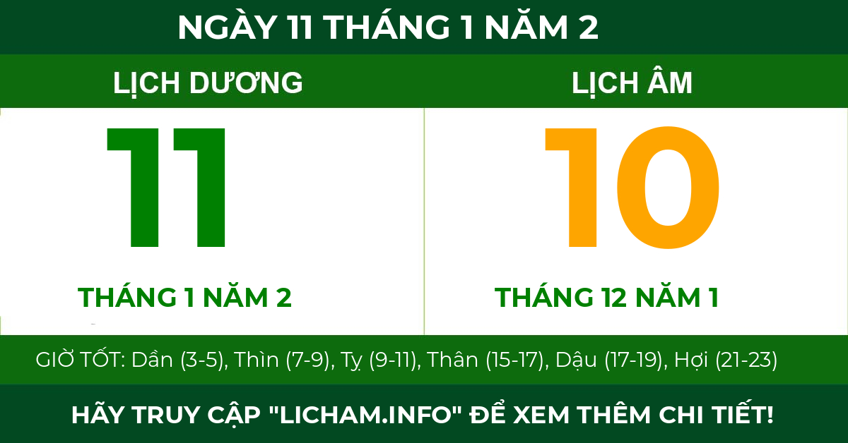 lịch âm ngày 11 tháng 1 năm 2