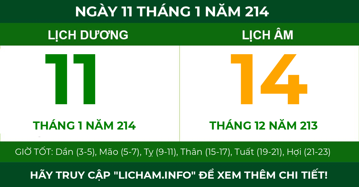 lịch âm ngày 11 tháng 1 năm 214