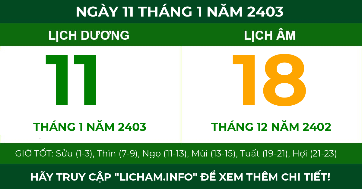 lịch âm ngày 11 tháng 1 năm 2403
