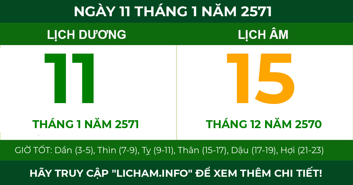 lịch âm ngày 11 tháng 1 năm 2571