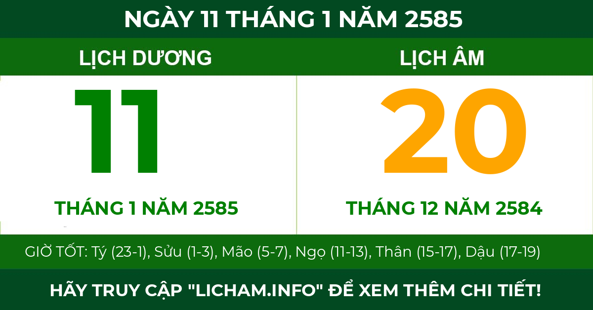 lịch âm ngày 11 tháng 1 năm 2585