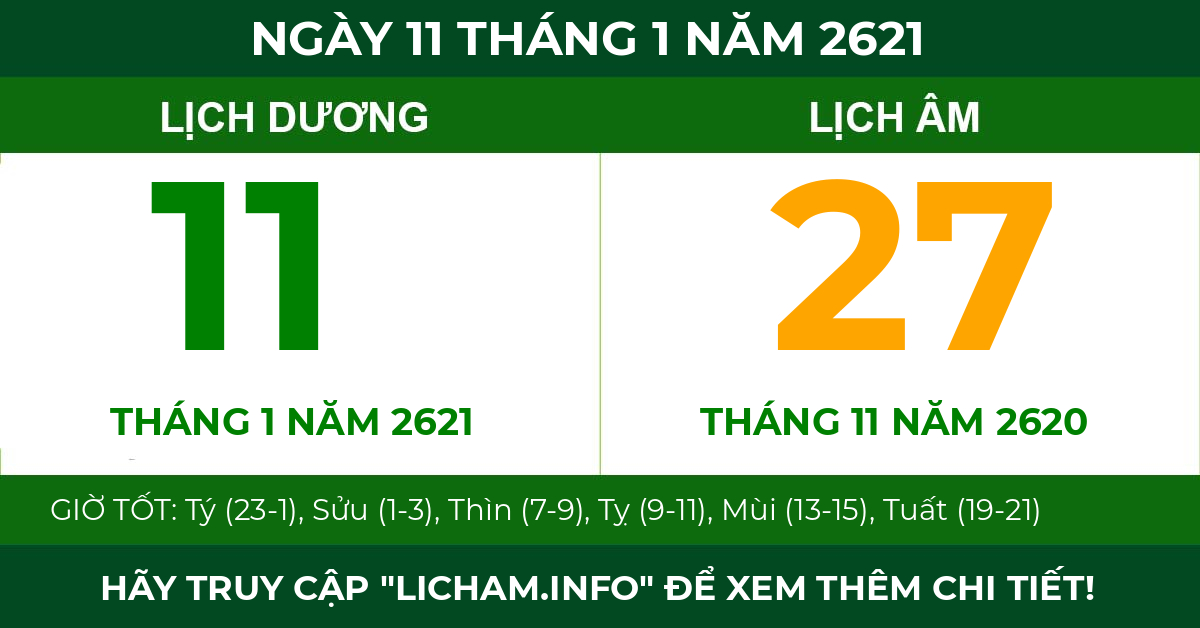 lịch âm ngày 11 tháng 1 năm 2621