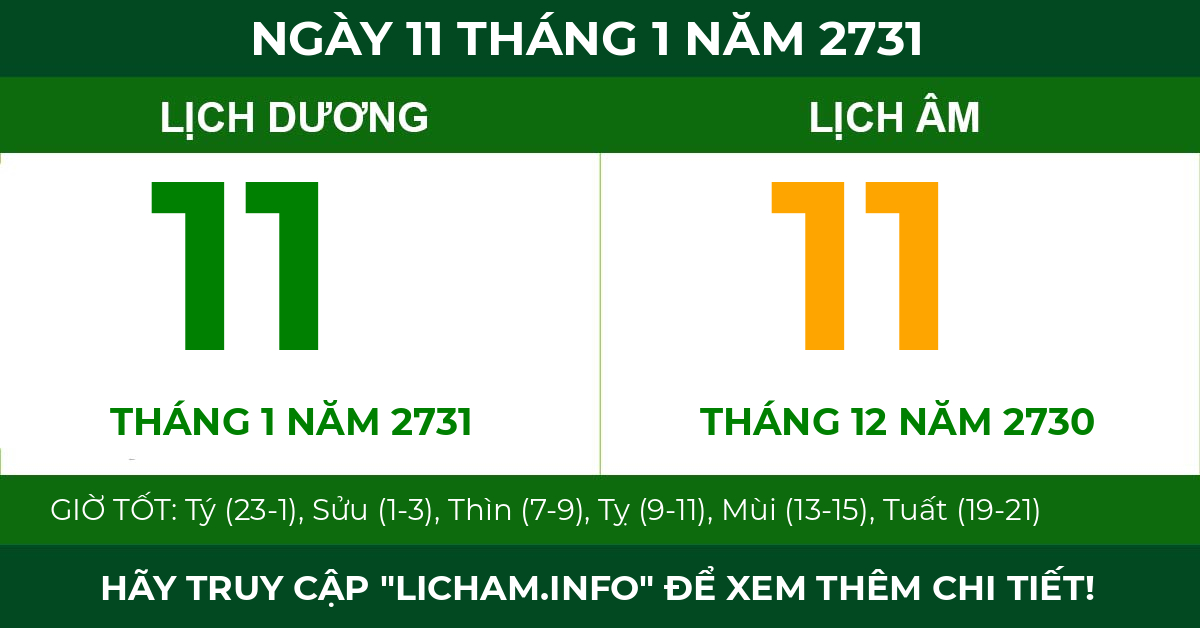 lịch âm ngày 11 tháng 1 năm 2731