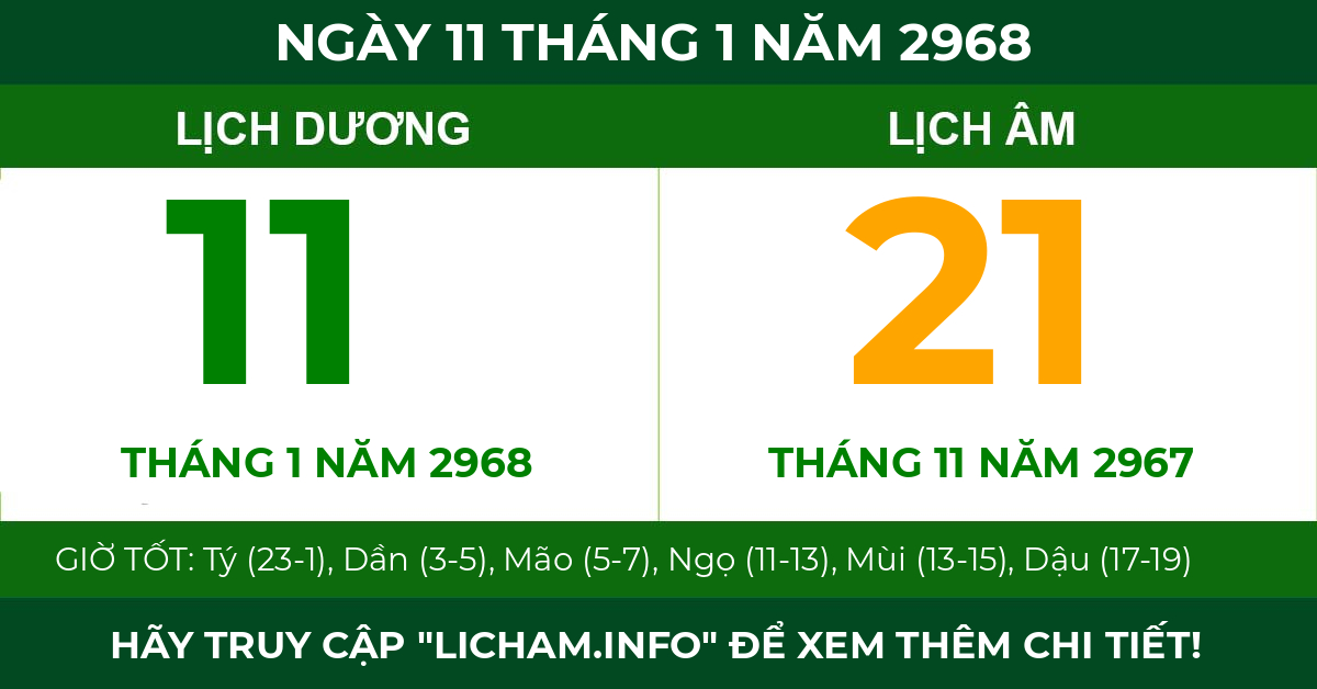 lịch âm ngày 11 tháng 1 năm 2968