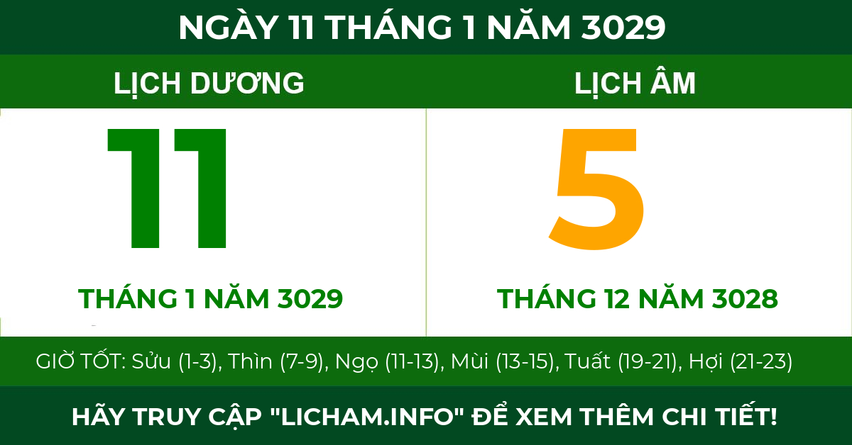 lịch âm ngày 11 tháng 1 năm 3029