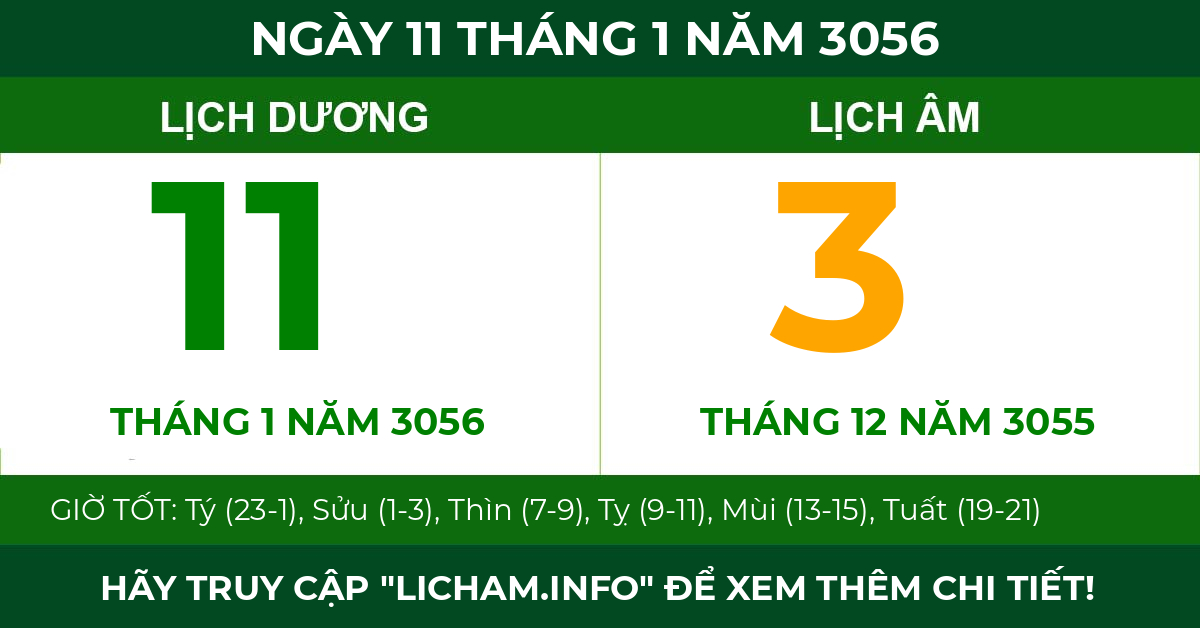 lịch âm ngày 11 tháng 1 năm 3056