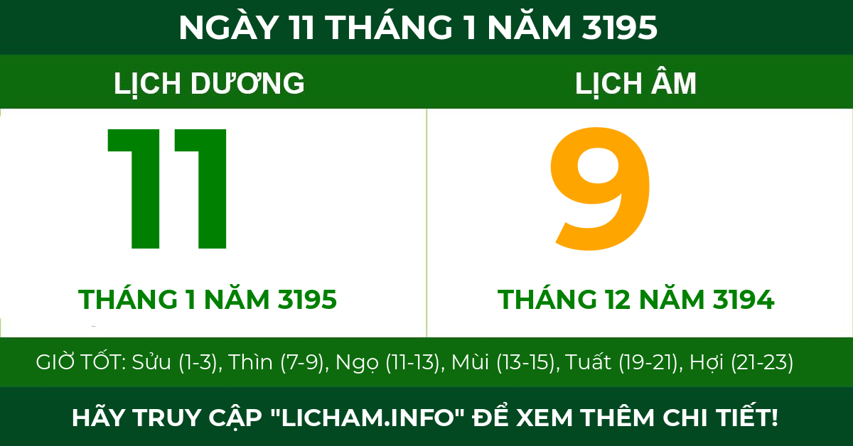 lịch âm ngày 11 tháng 1 năm 3195