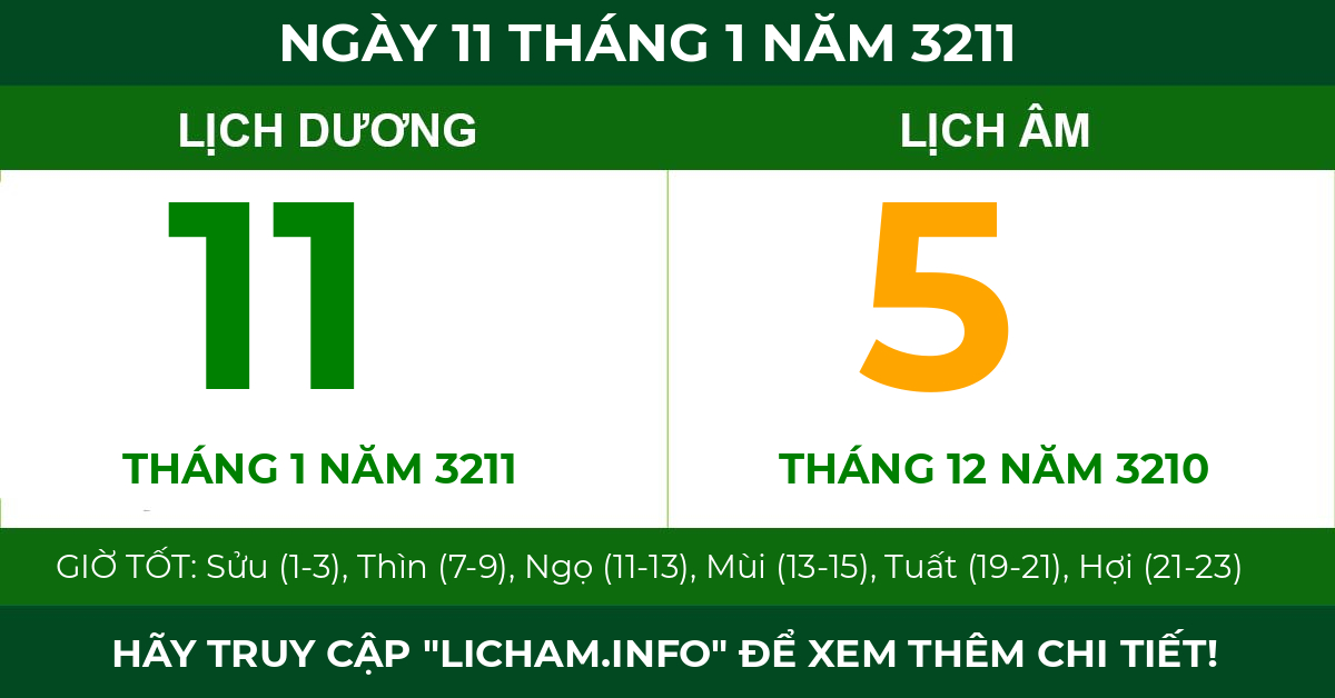 lịch âm ngày 11 tháng 1 năm 3211