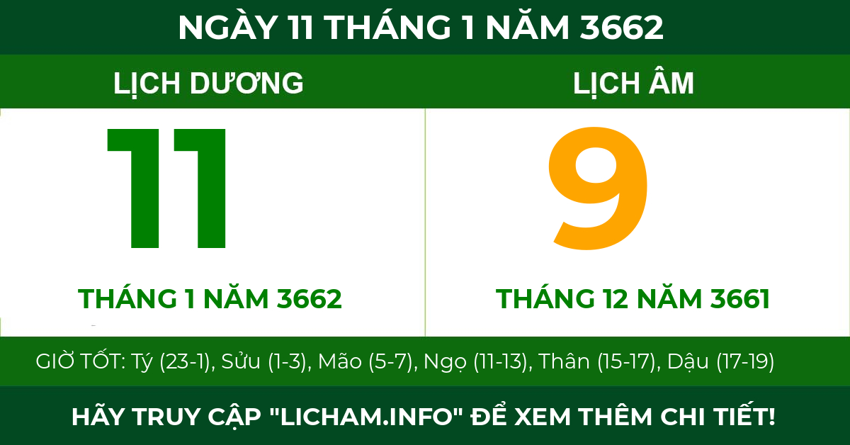 lịch âm ngày 11 tháng 1 năm 3662