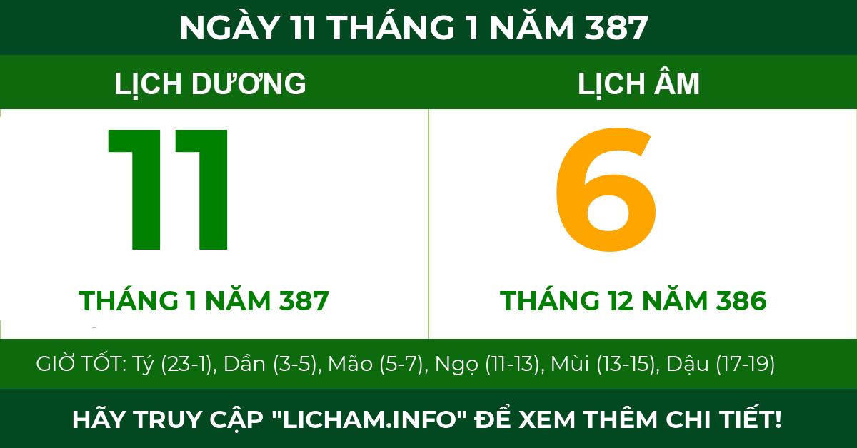 lịch âm ngày 11 tháng 1 năm 387