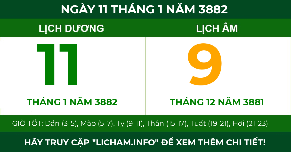 lịch âm ngày 11 tháng 1 năm 3882