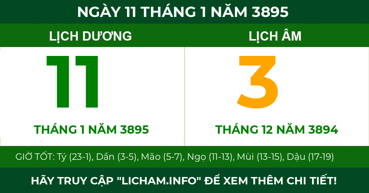 lịch âm ngày 11 tháng 1 năm 3895