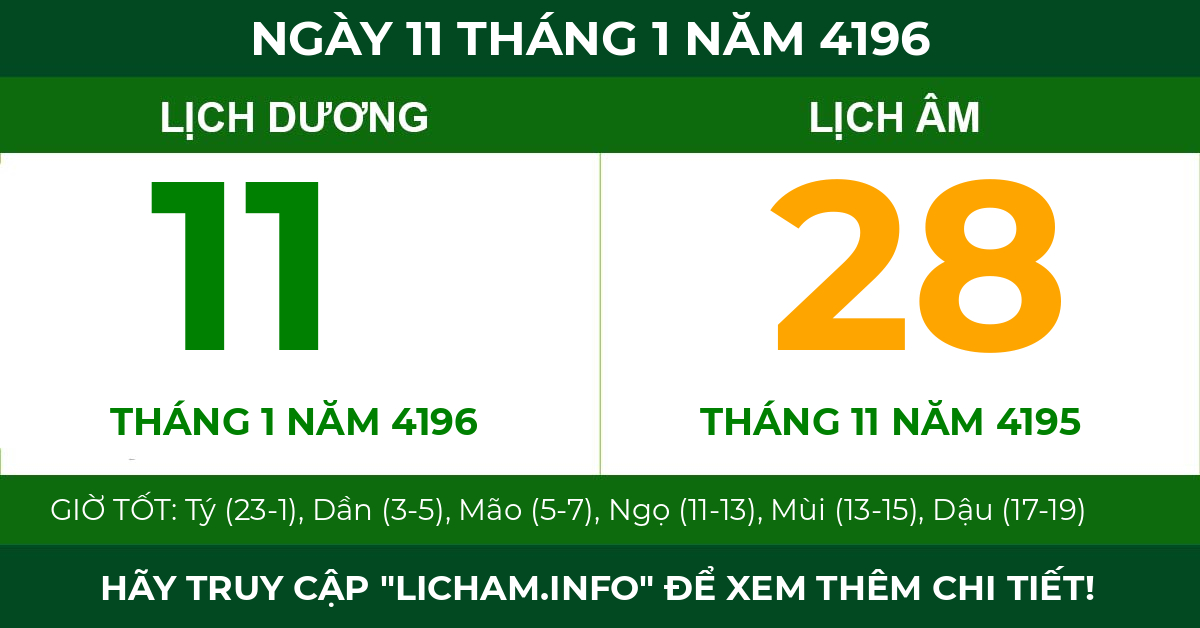 lịch âm ngày 11 tháng 1 năm 4196