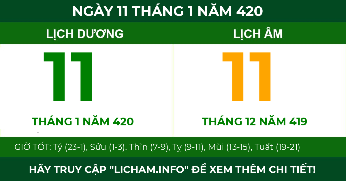 lịch âm ngày 11 tháng 1 năm 420