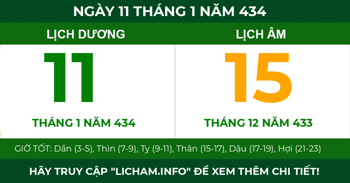 lịch âm ngày 11 tháng 1 năm 434