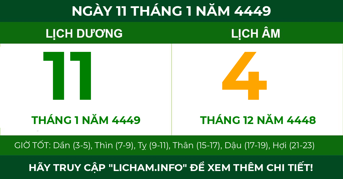 lịch âm ngày 11 tháng 1 năm 4449