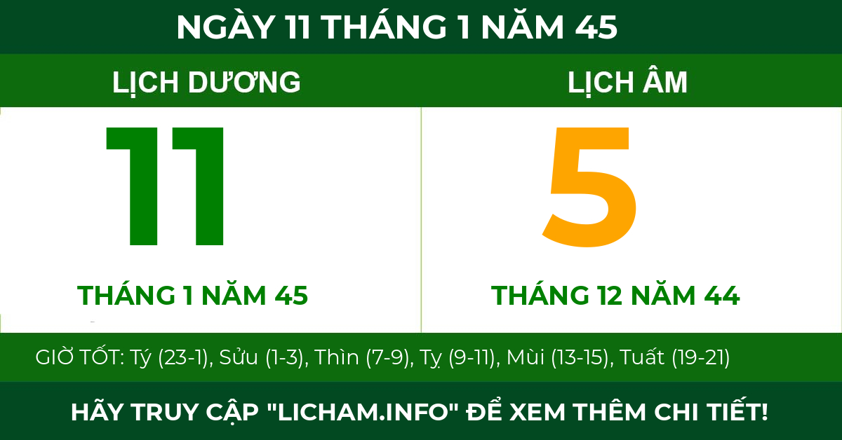 lịch âm ngày 11 tháng 1 năm 45