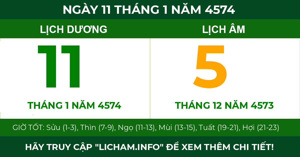lịch âm ngày 11 tháng 1 năm 4574