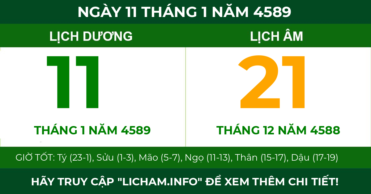 lịch âm ngày 11 tháng 1 năm 4589